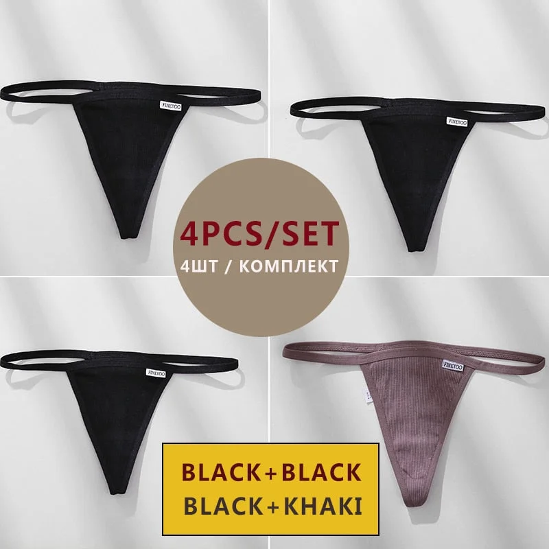 FINETOO 4PCS/Set Cotton Women Panties Woman Thong G-string Underwear Pantys Sexy Low Waist Underpant For Ladies Lingerie Female