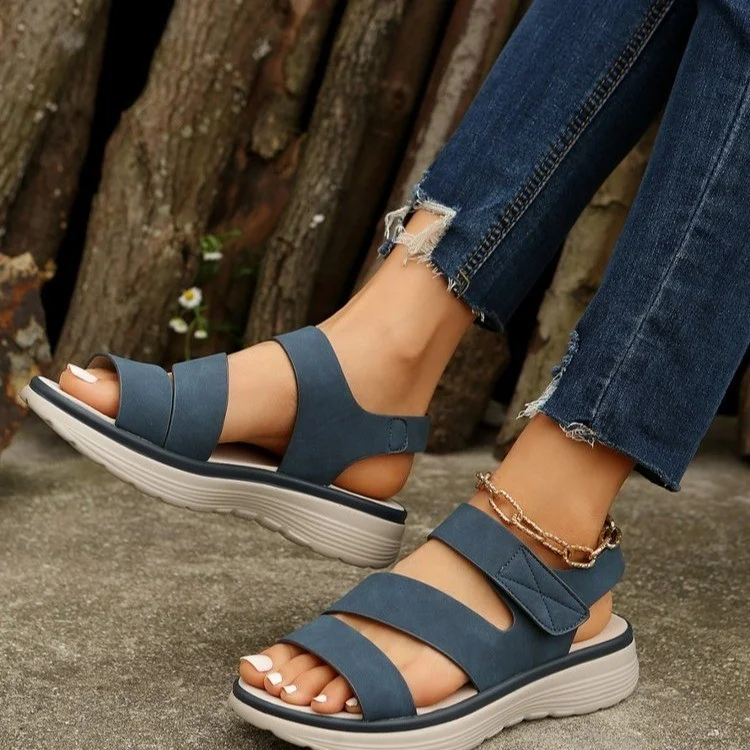 Yyvonne Large-Size Loose-Soled Sandals Women 2025 Summer New Slope And Flat-Bottomed Magic Beach Sandals