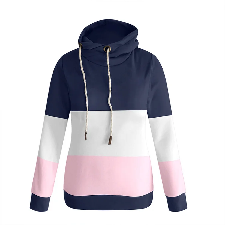 ANB -  Women Fashion Patchwork Hoodie Long Sleeve Pullover Winter Loose Sweatshirt