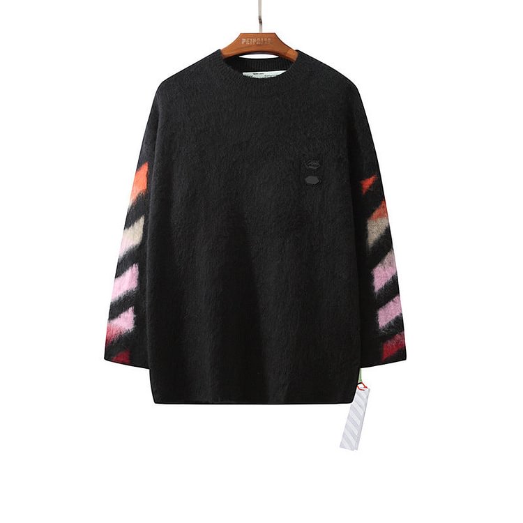 Off White Sweater Off Arrow Rainbow Gradient Sweater Casual Loose Sweater for Men and Women