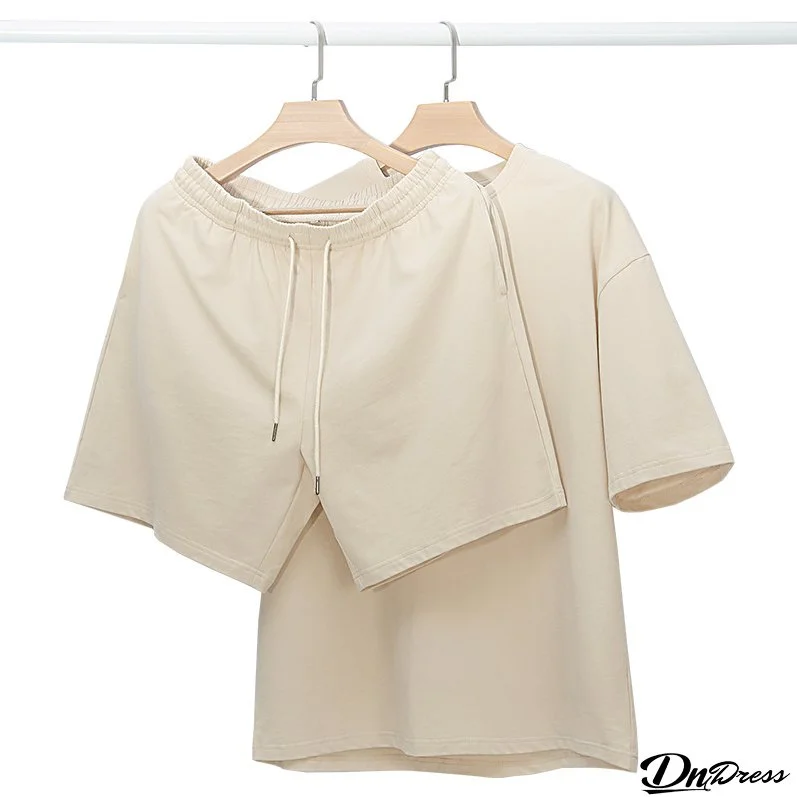 Fashionable Cotton Short-Sleeved T-Shirt Shorts Summer Casual 2 Pieces Set