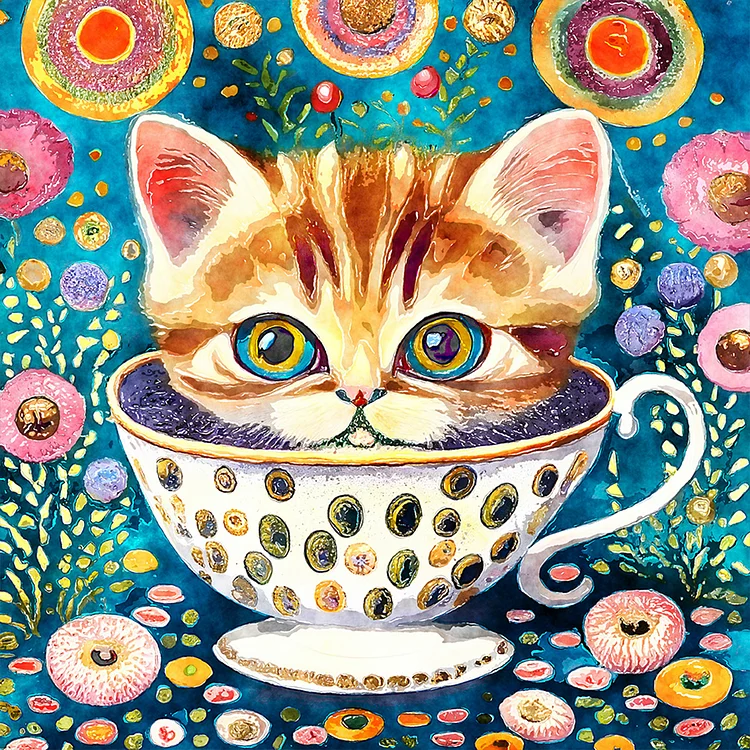 Cat In Tea Cup 30*30CM (Canvas) Full Round Drill Diamond Painting gbfke