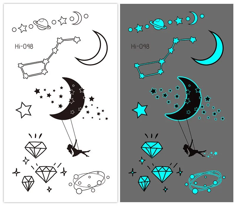 Sdrawing Tattoo Stickers Temporary Moon Star Diamond Planet Festival Carnival Party Glowing Cool Face Tatoo for Men Women
