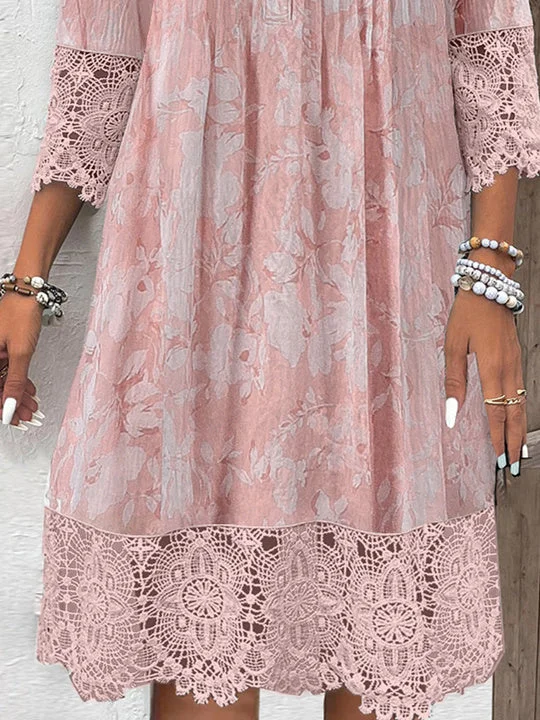 Women Half Sleeve V-neck Solid Color Dress