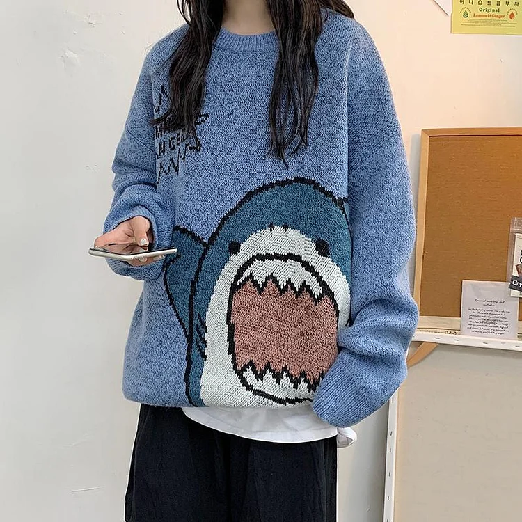 Girlfriend Boyfriend Cartoon Letter Oversized Sweater - Modakawa Modakawa