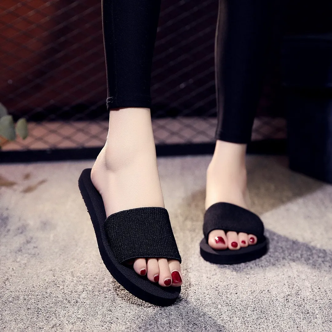 Women Shoes Summer Bohemia Floral Beach Sandals Pink Bow Slippers Flip Flops For Women Platform Sandals Beach Slippers 1.5CM