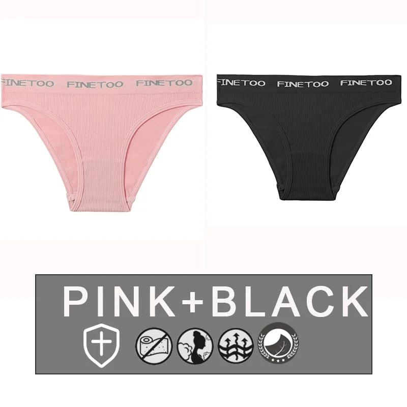 FINETOO 2PCS/Set Women's Seamless Panties Midi-Waist Femme Underpants Briefs Underwear Lingerie Letter Printed 9 Colors Pantys