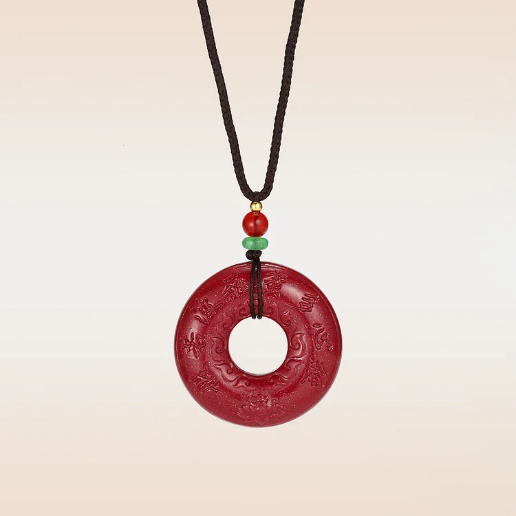 Heart Sutra Jade Donut Cinnabar Neckalce