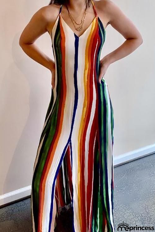 Colorful Stripe Slip Maxi Dress