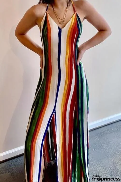 Colorful Stripe Slip Maxi Dress