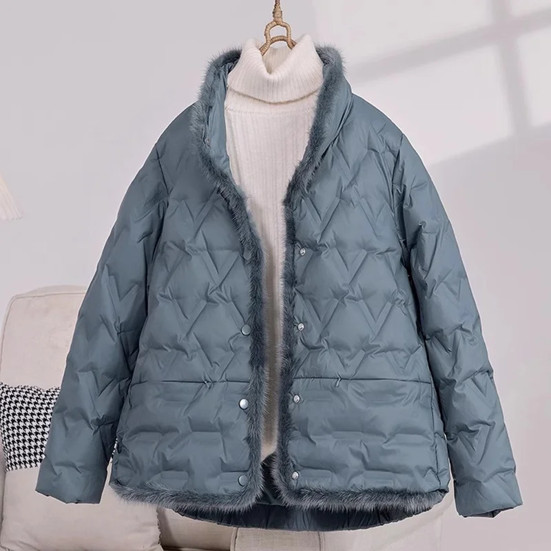 Toloer Mink Wool Down Jacket Female 2024 Winter Fashion New Chinese Style Design Feeling Pressure Glue Foreign Style Small White Duck Down Coat-Outfit Ideas