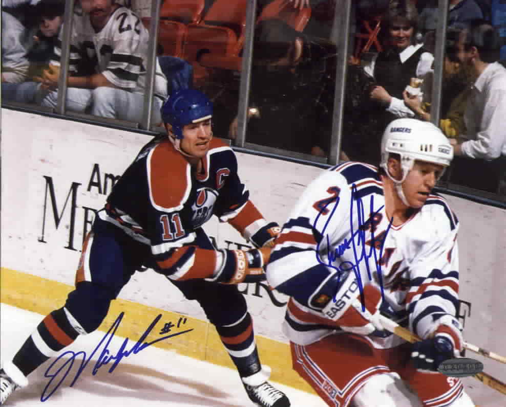 Mark Messier Brian Leetch signed autographed 8x10 Oilers v Rangers Photo Poster painting Steiner