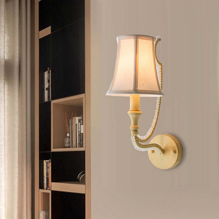 Empire Shade Fabric Wall Mounted Light Rustic 1/2 Lights Bedroom Sconce Light Fixture in White/Aged Silver