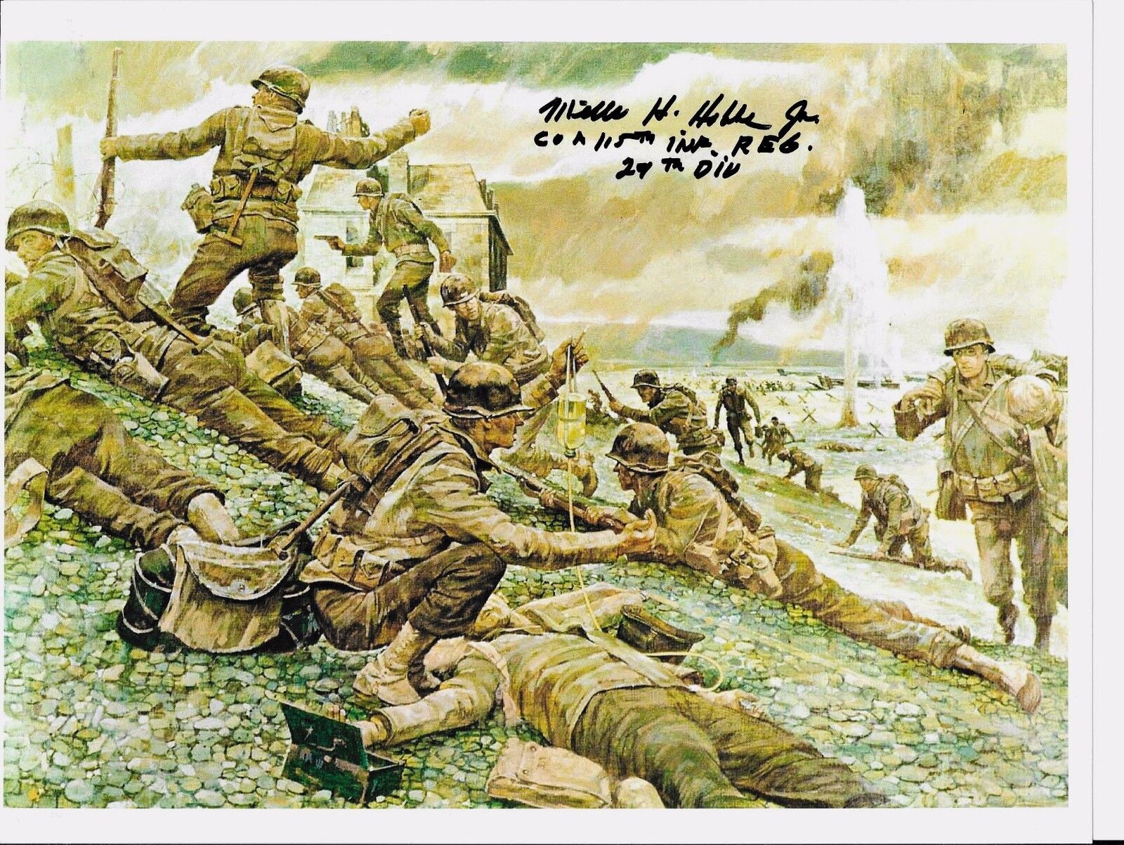 MILLS HOBBS 29TH INFANTRY DIVISION 115 A CO. D-DAY VETERAN,RARE SIGNED Photo Poster painting