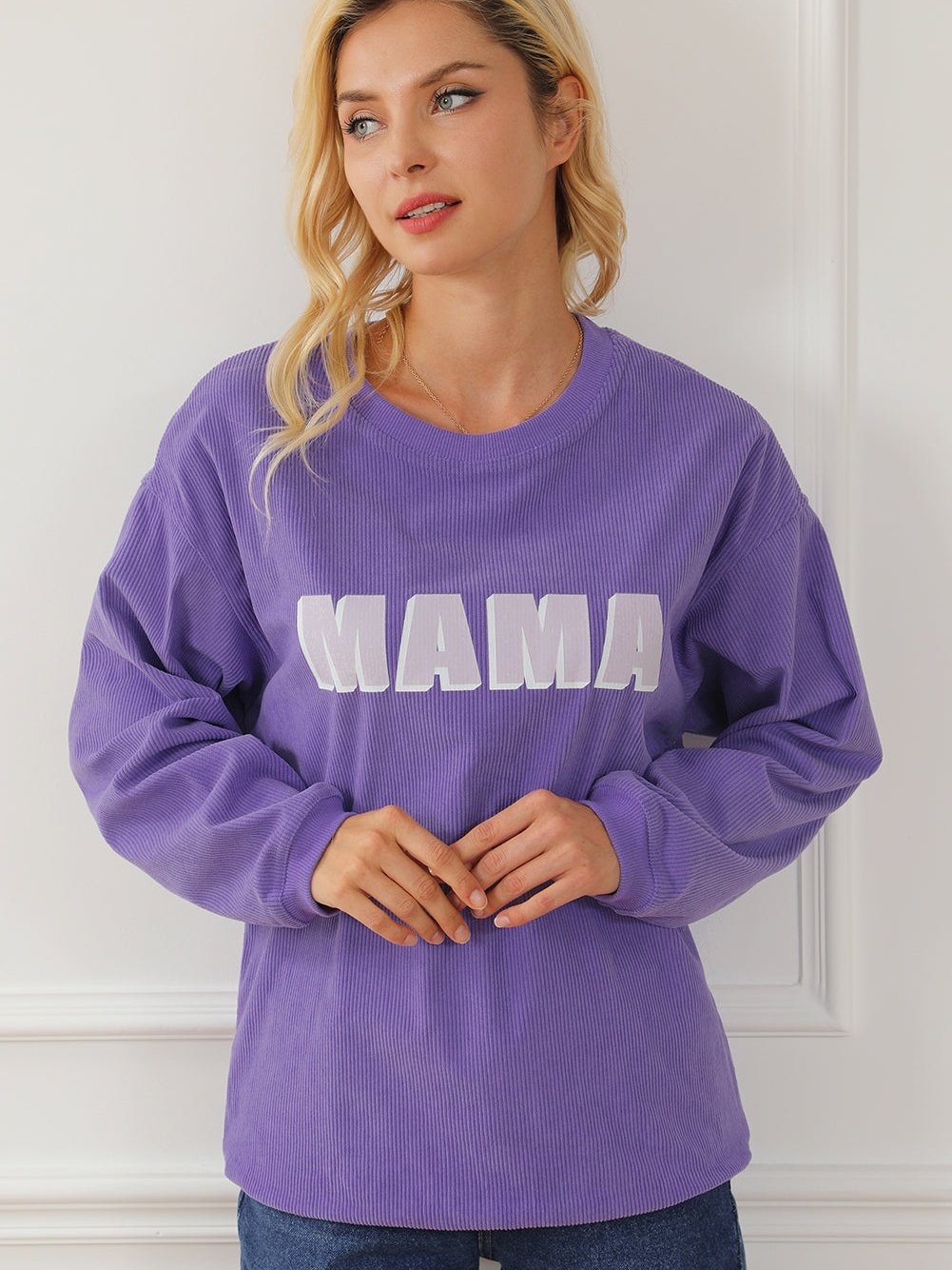 Violet MAMA Ribbed Round Neck Pullover Sweater