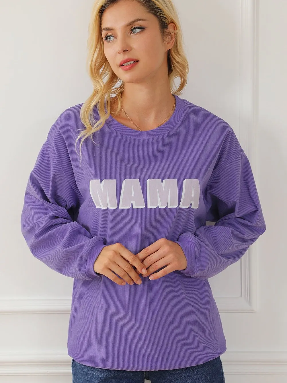 Violet MAMA Ribbed Round Neck Pullover Sweater