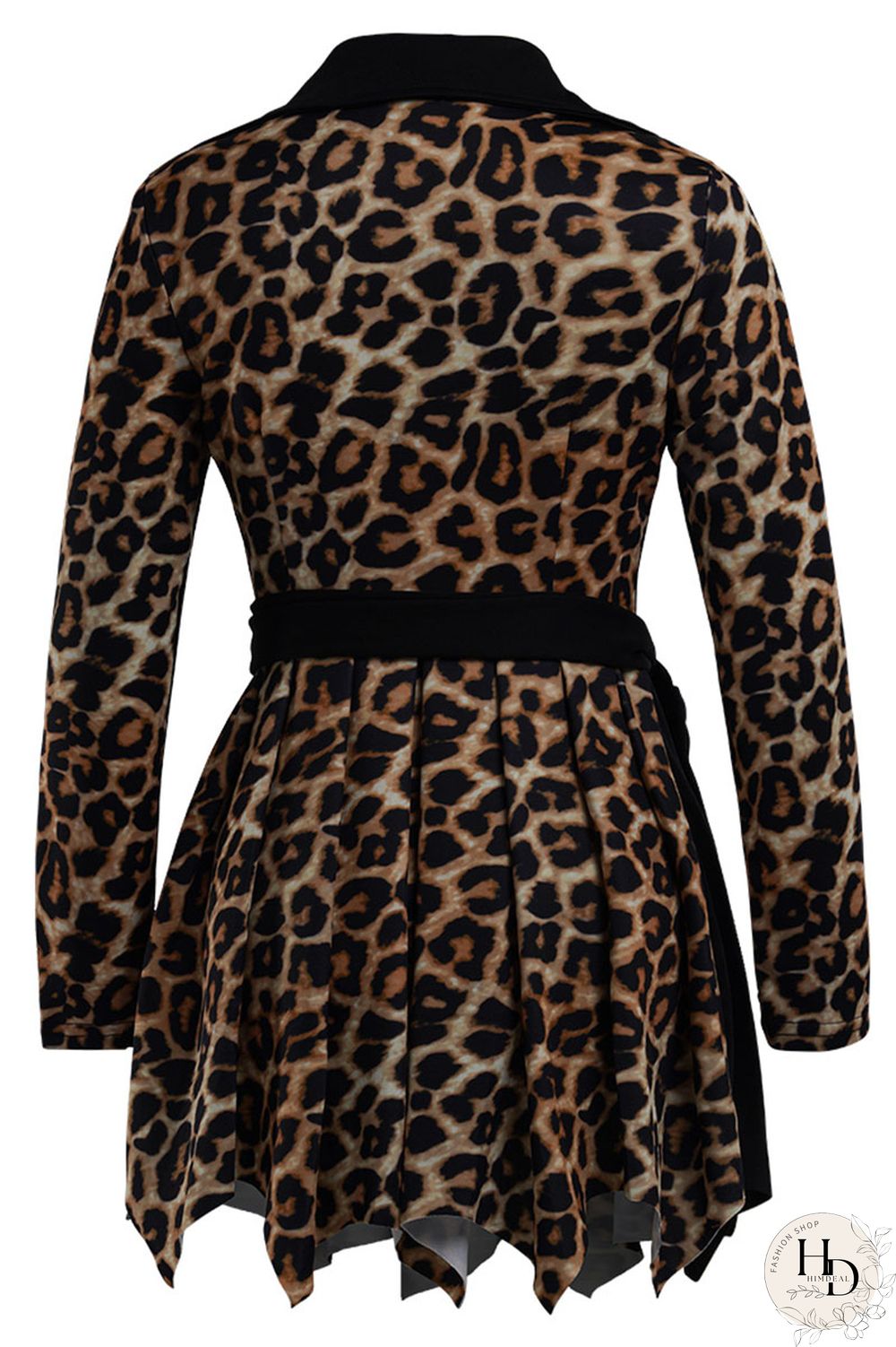 Black Fashion Leopard Camouflage Print Split Joint POLO collar Asymmetrical Dresses