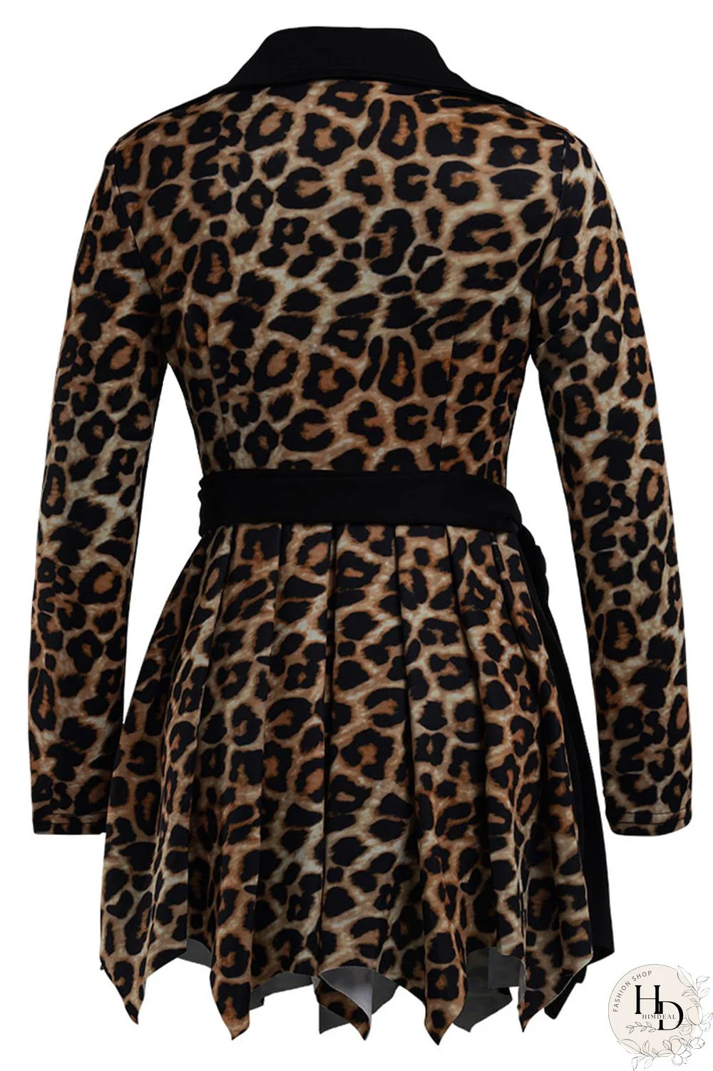 Black Fashion Leopard Camouflage Print Split Joint POLO collar Asymmetrical Dresses