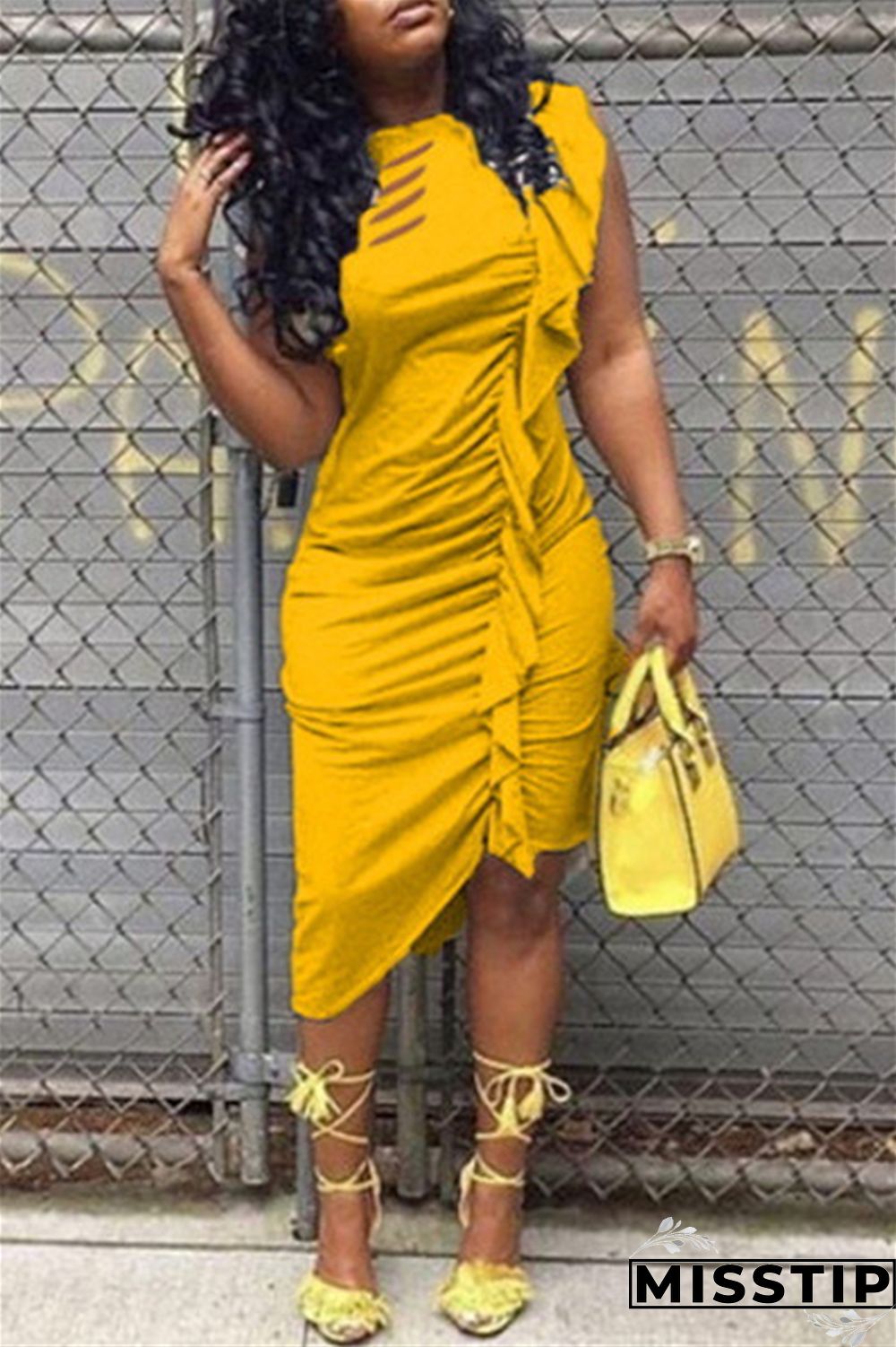 Gold Fashion Sexy Sleeveless Irregular Dress