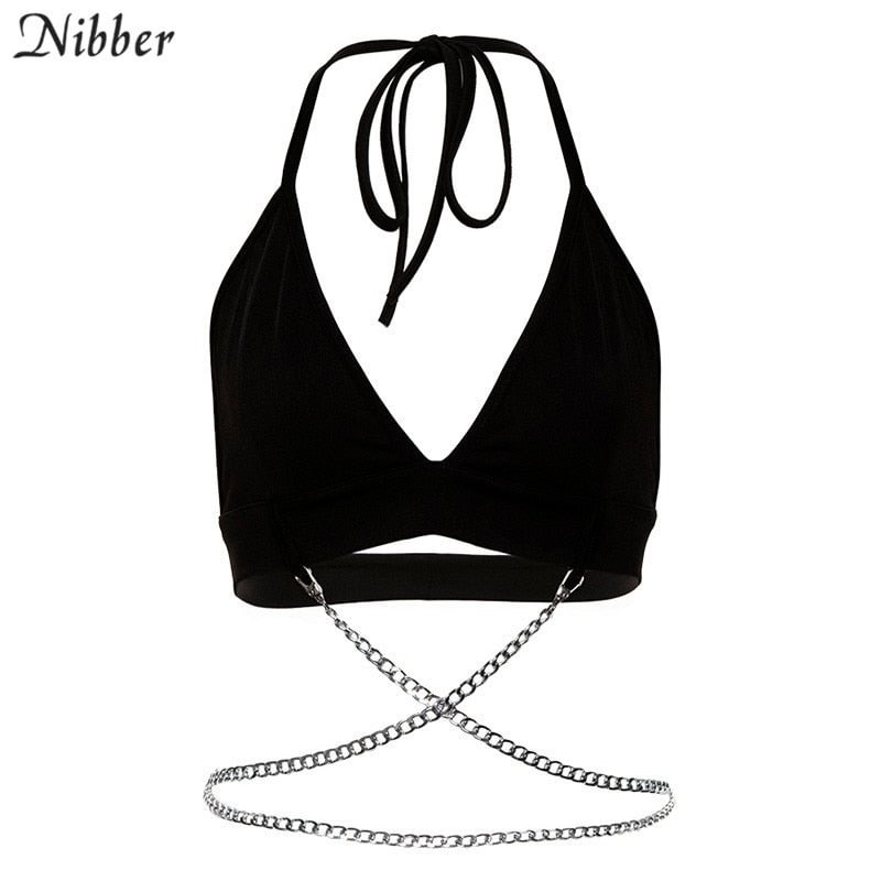Nibber summer Punk metal chain decoration Crop Tops Womens Camisole 2019 Fashion sexy club party sleeveless tees tank tops mujer