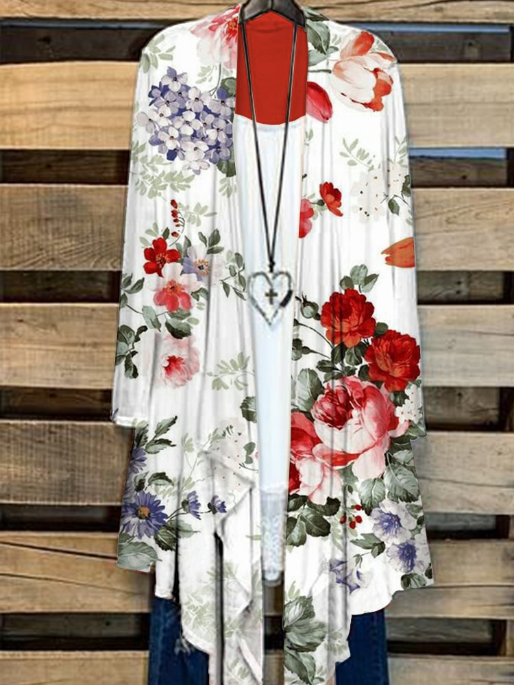 Plus Size Casual Printed Kimono Jacket P179637005