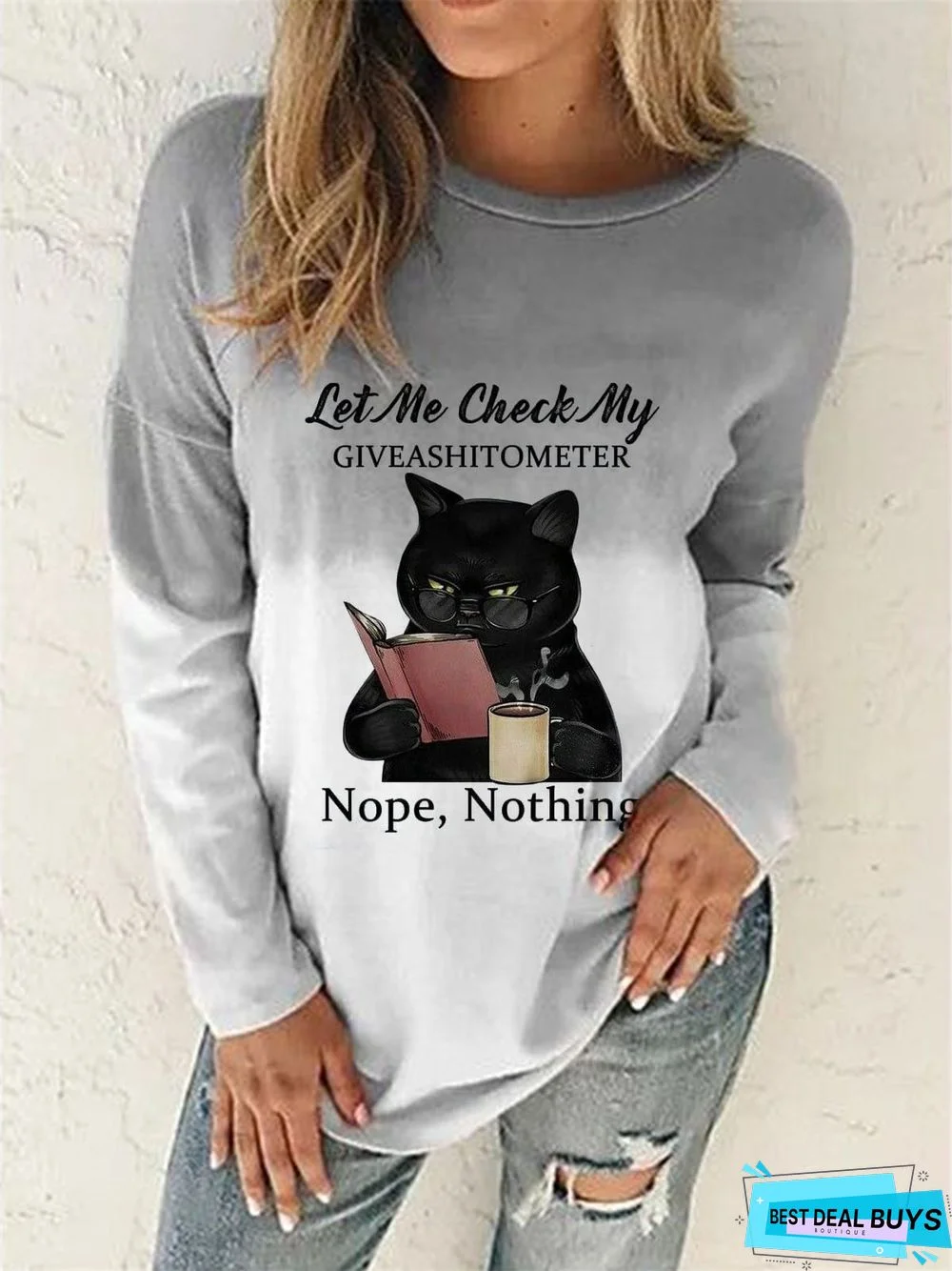 Casual Cat Autumn Lightweight Loose Jersey Standard Long sleeve Crew Neck Tunic Sweatshirt for Women