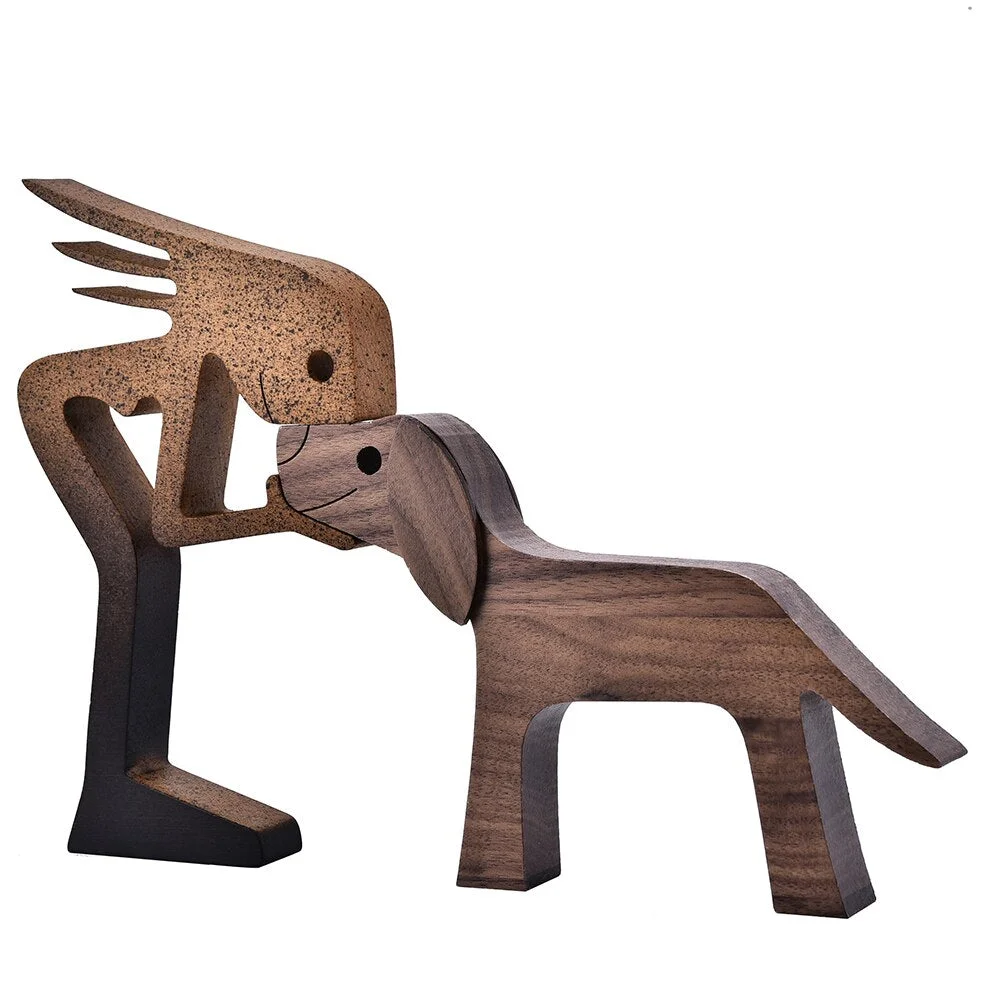 Handmade Wooden Sculpture Dog Figurines Craft Wood Home Decoration For Engraved Home Office Shelf Gift Natural