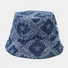Unisex Trendy Star Frayed Edge Denim Foldable Fisherman Bucket Hat 