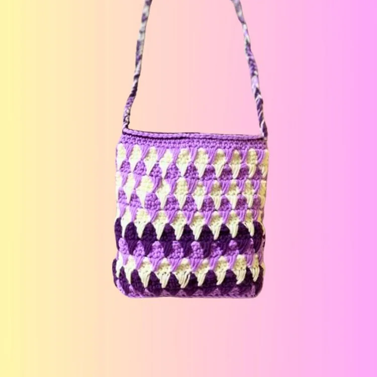 Lulusnow Handmade Purple Classic Striped Patterns Crochet Phone Bag/Crochet Crossbody Bag