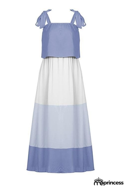 Color Block Bow Slip Maxi Dress