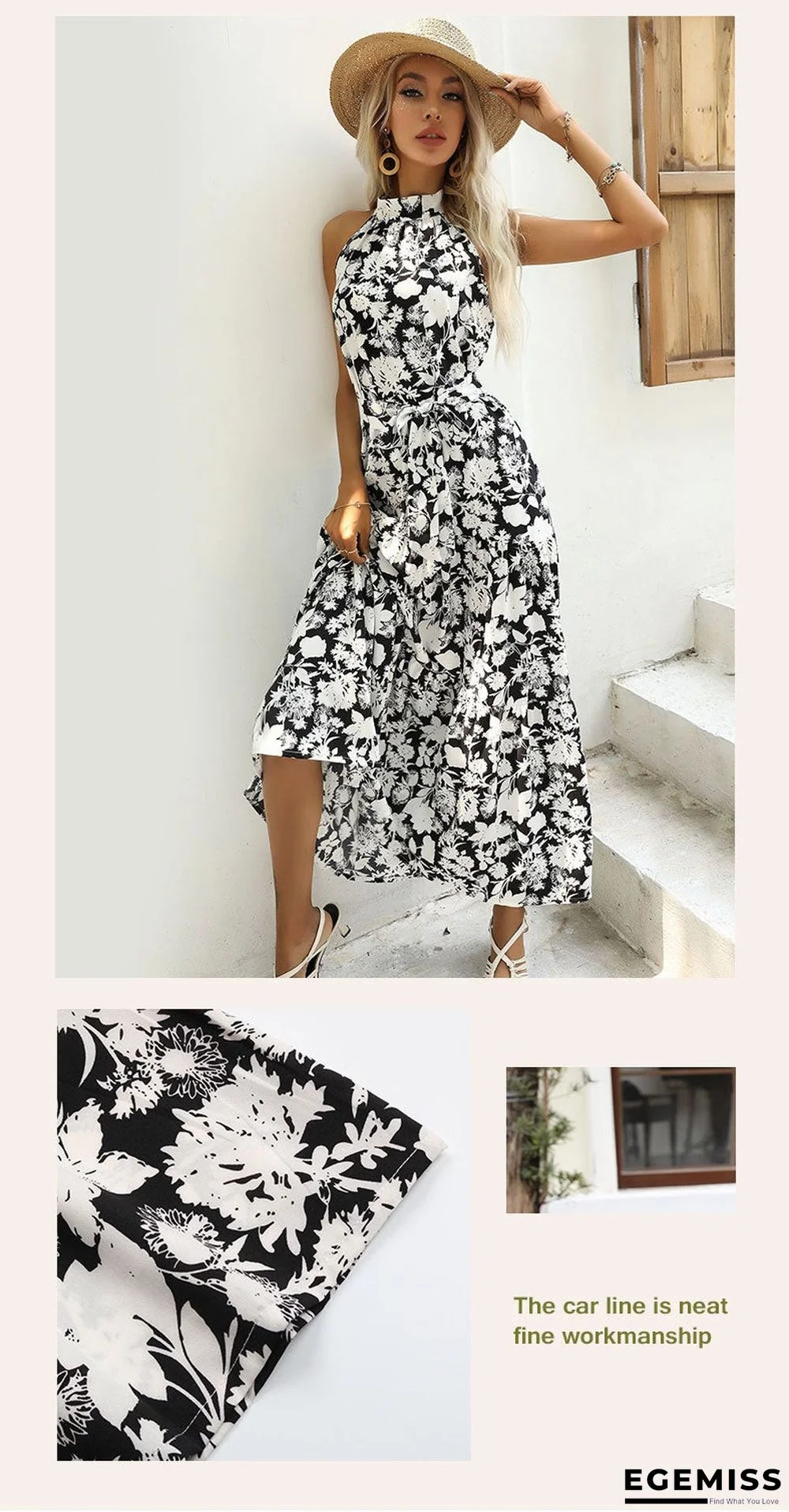 Summer New European and American Printed Open Neck Dress with Suspender | EGEMISS