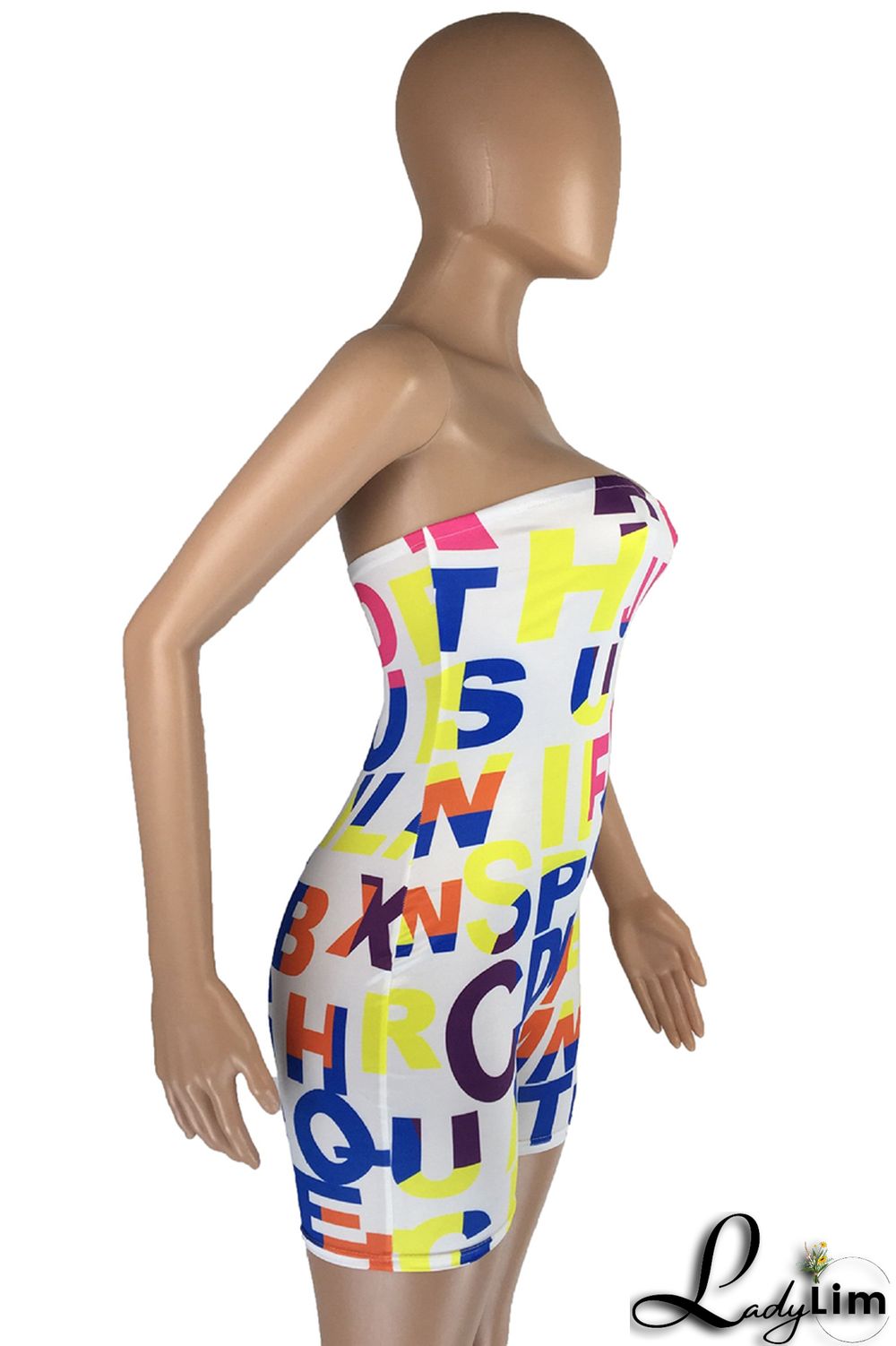 White Fashion Sexy Letter Print Backless Strapless Skinny Romper