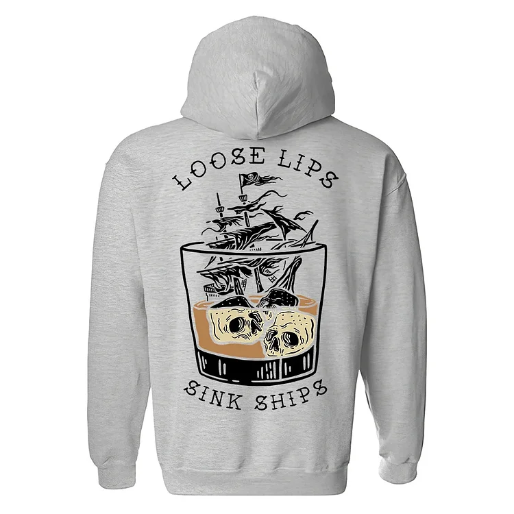 Loose Lips Sink Ships Skull Printed Men’s Hoodie