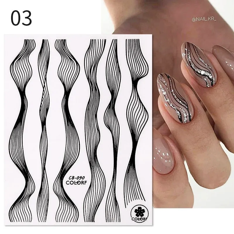 1PC Gold Sliver Striping Tape 3D Nail Stickers Geometry Lines Slider For Nails Gel Polish Decals For Manicures DIY Decoration-Nail Inspo