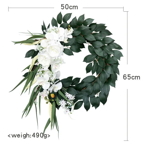 Phalaenopsis and Ficus Leaves Wreath Elegant Summer Front Door Garland