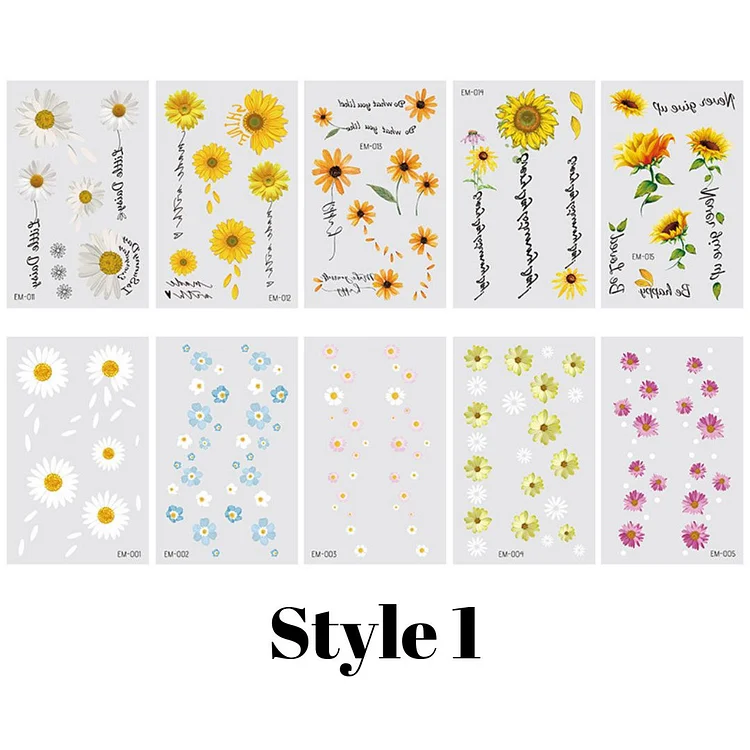 10 Sheets Small Daisy Flower Temporary Tattoo Stickers