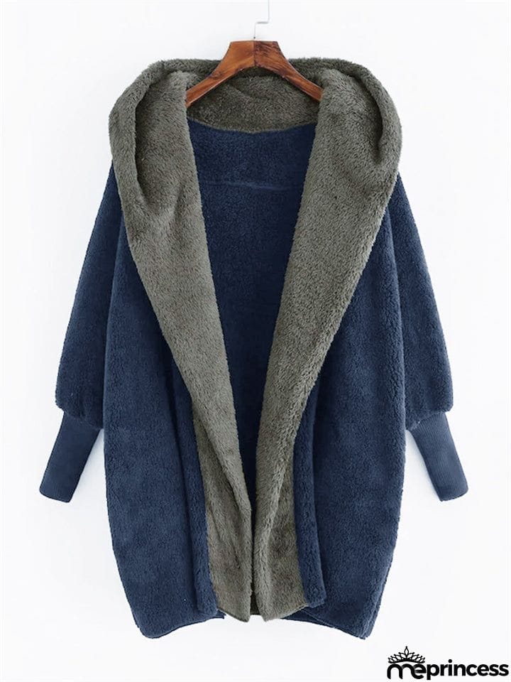 Fluffy Contrast Color Long Sleeve Hoodies