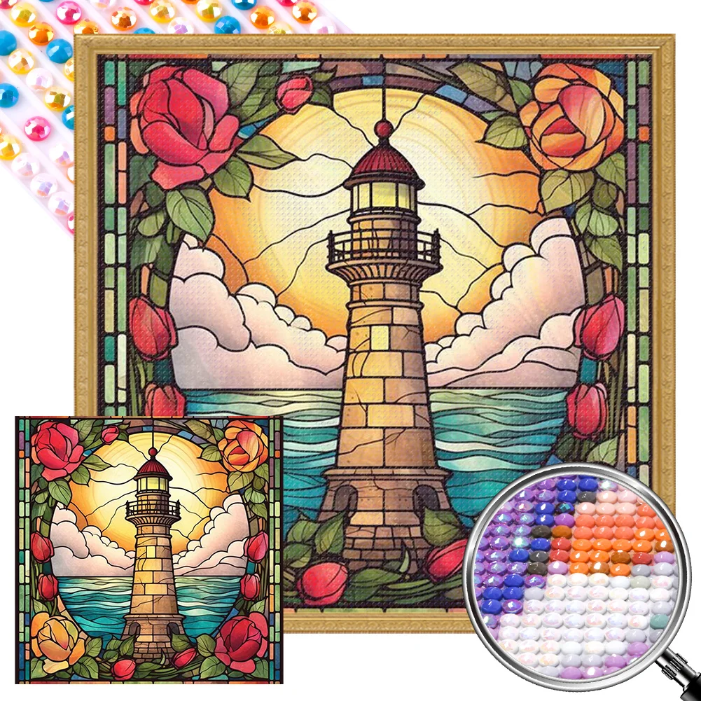 Stained Glass Lighthouse Diamond Painting Kits for Adults 5D