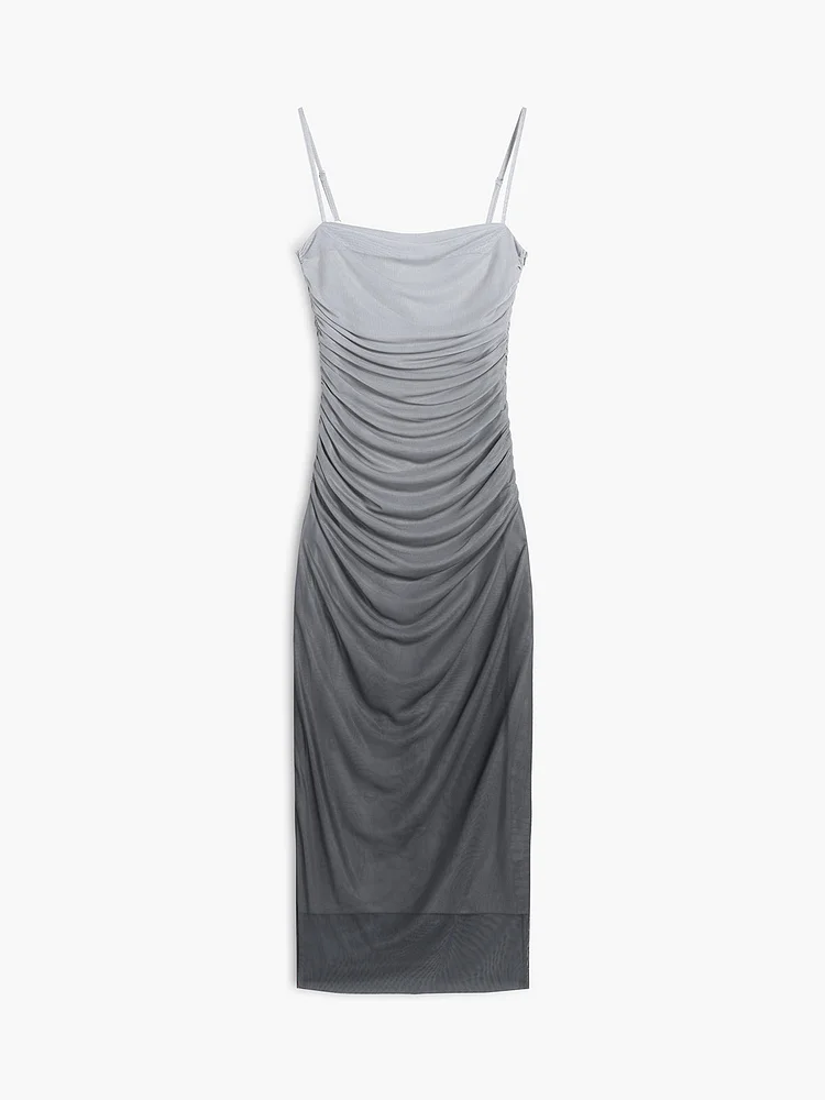 Cappuccino Ombre Mesh Zippered Long Dress QueenFunky