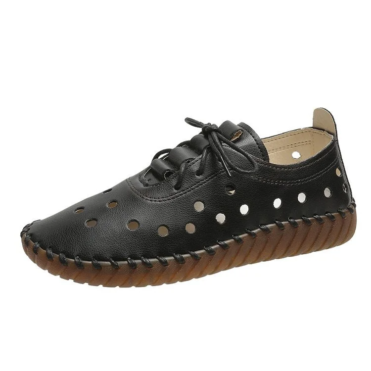 2021 Newest Designer Woman Flats Breathable Sew Oxford Sneakers Women Casual Lace Up Split Hollow Moccasins Loafer Shoes