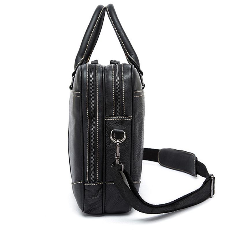 Fine Stitching Dual Top Handle Detachable Sling Strap Zip Top Genuine Leather Briefcase