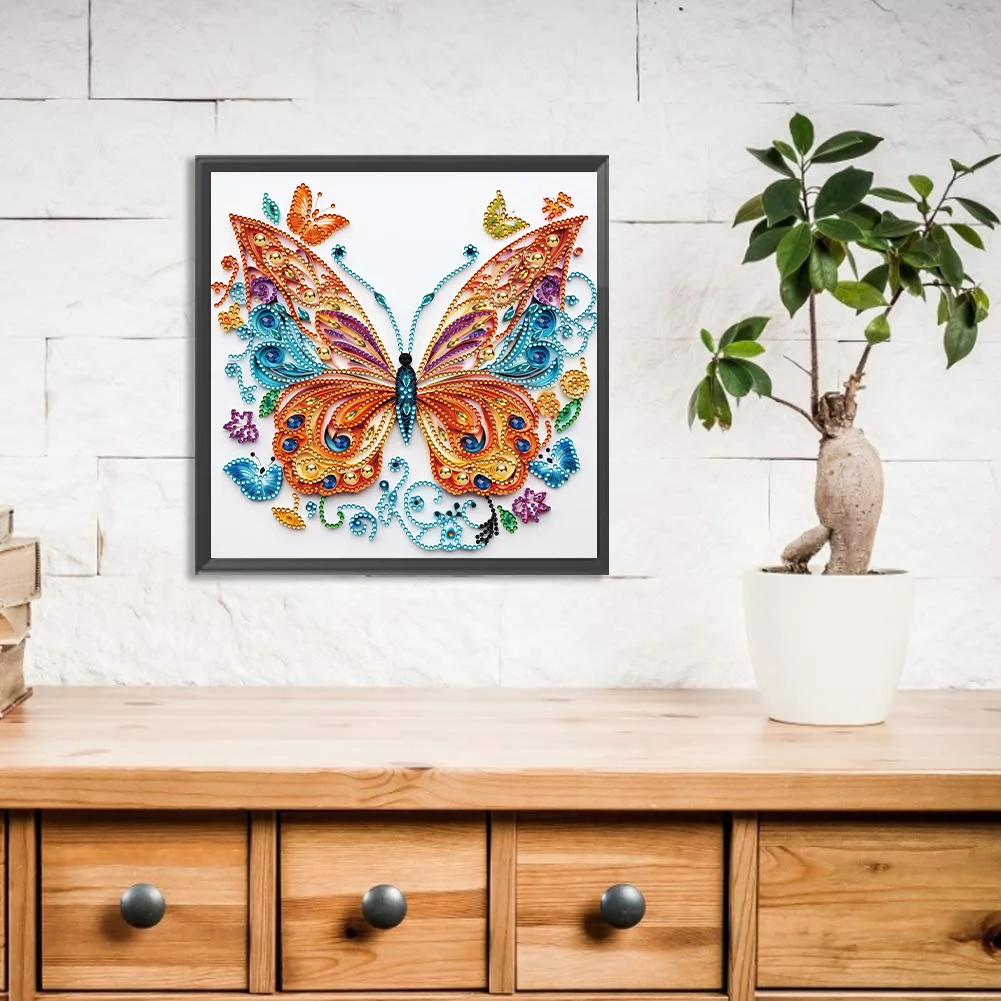 Diamond Painting - Partial Special Shaped Drill - Flower Butterfly(Canvas|30*30cm)