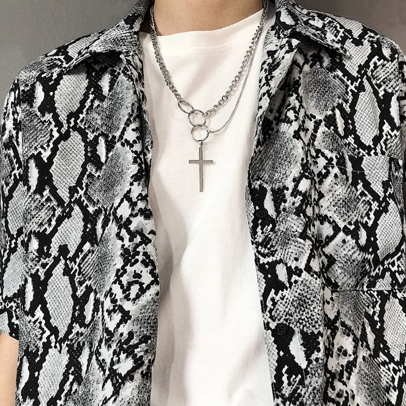 Vintage Titanium Steel Cross Necklaces With Rings Techwear Shop