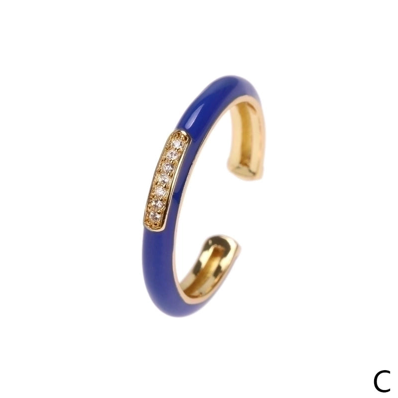 IG Style Ethnic Style Commute Round Copper Epoxy Inlay 18K Gold Plated Zircon Open Rings