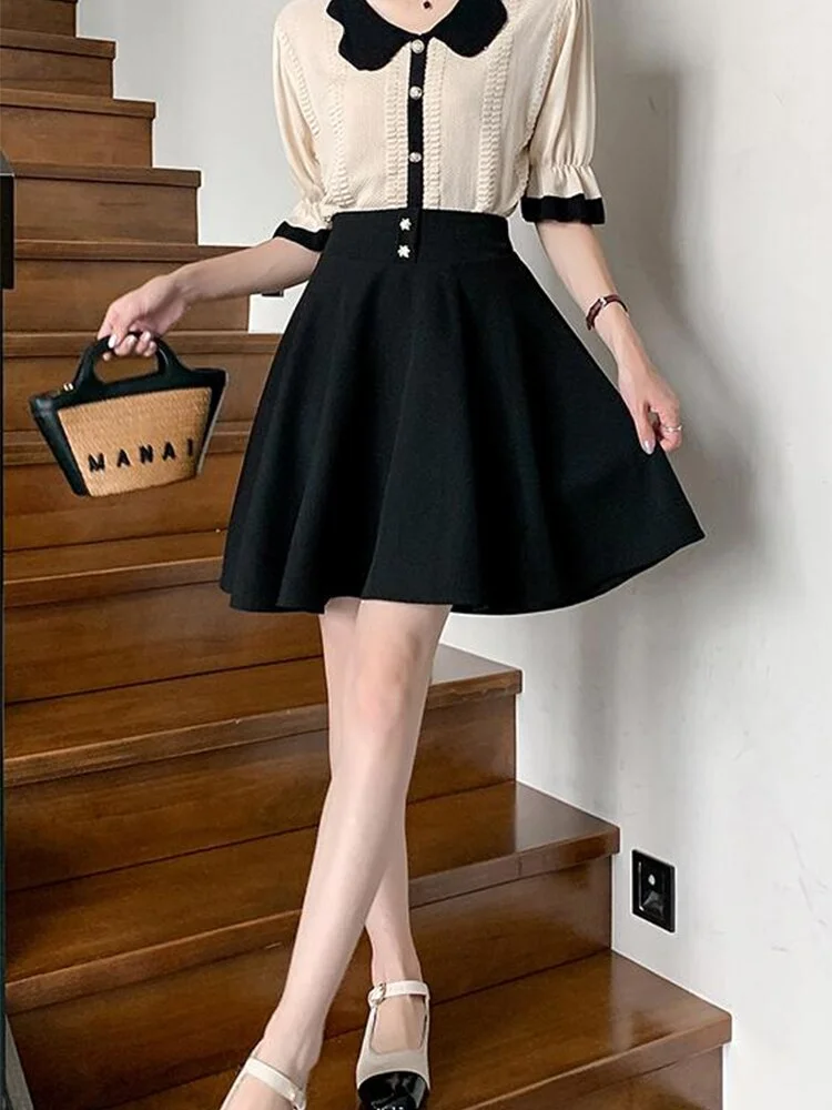 Nncharge New Summer Women Fashion Elastic High Waist A-line Short Skirts Female Sweet Casual Slim Solid Color Mini Skirts