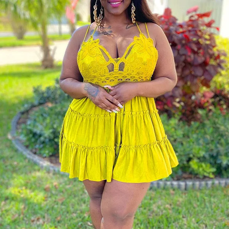 Solid Sleeveless Lace Mini Dress - IRBOOM Fashion Clothing