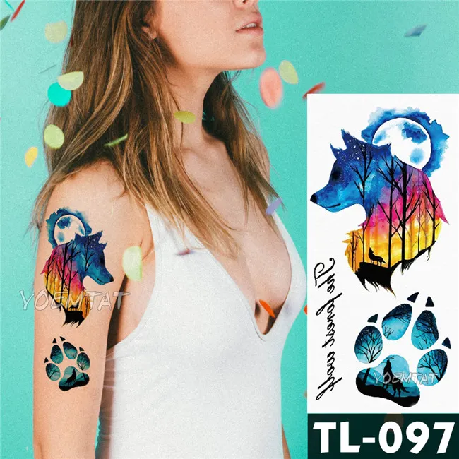 Sdrawing Flower Panda Elephant Watercolor Fox Flower Tattoo Stickers Girls waterproof Temporary Tattoo Women Body Arm Neck Back Art