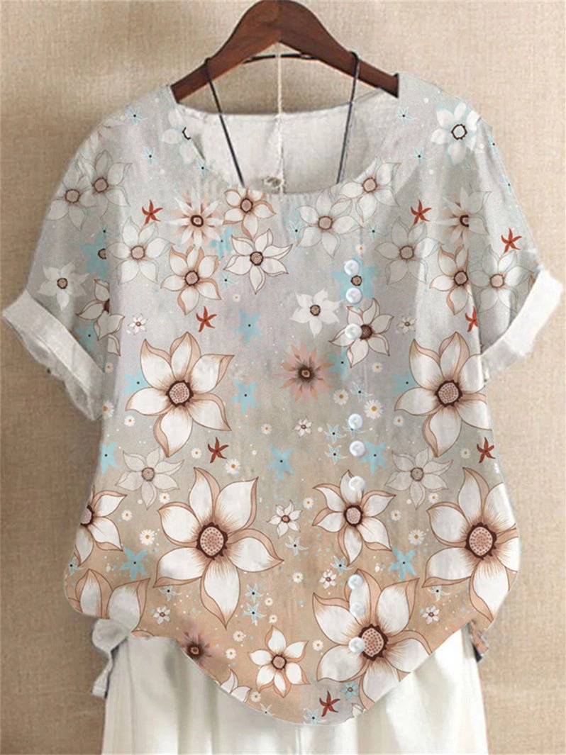 Women Short Sleeve Scoop Neck Floral Printed Tops