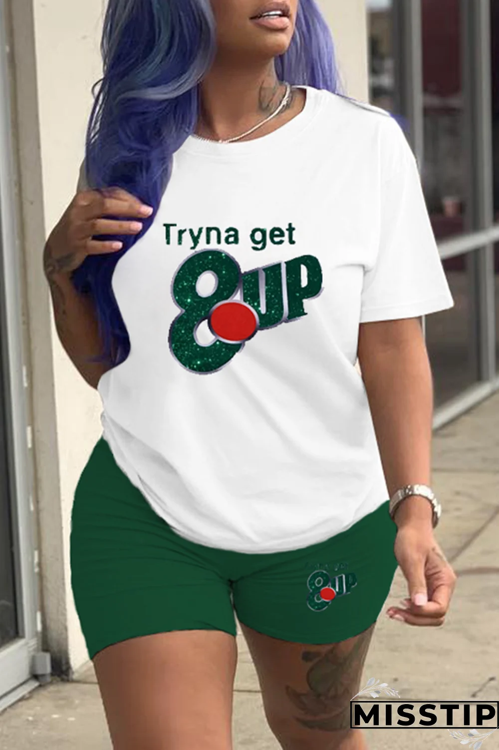 Black Gold Casual Print Patchwork O Neck Short Sleeve Two Pieces