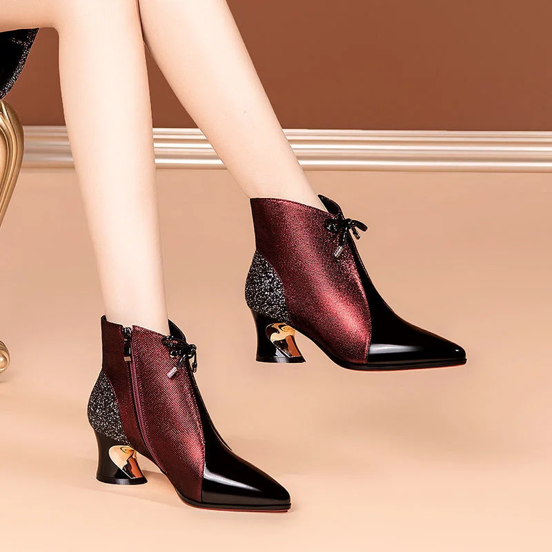 FHANCHU 2021 Fashion Women Ankle Boots,Pointed toe Short Botas,Mum Winter Shoes,Side Zip,Mixed Colors,Red,BLUE,Dropshipping